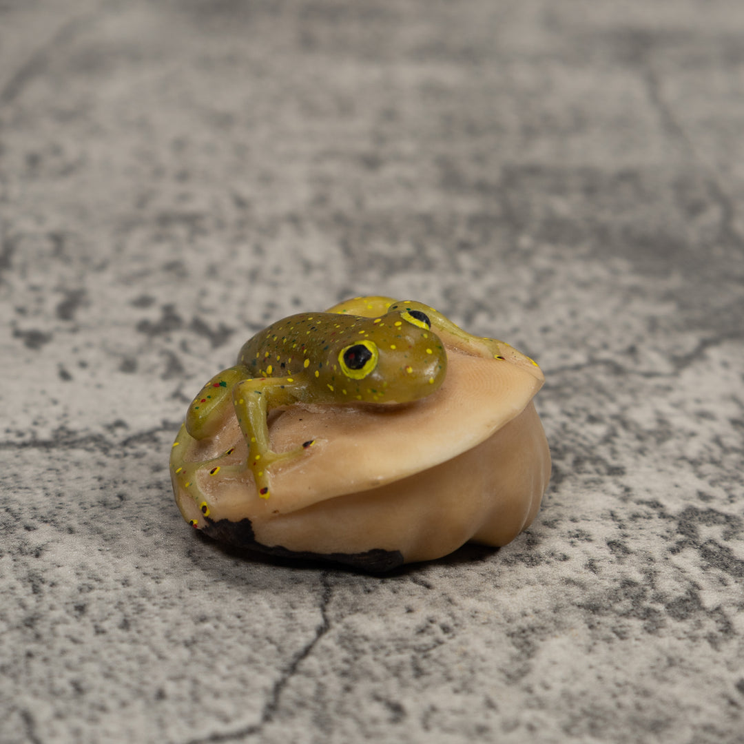 Vintage Yellow And Green Frog Tagua Carving