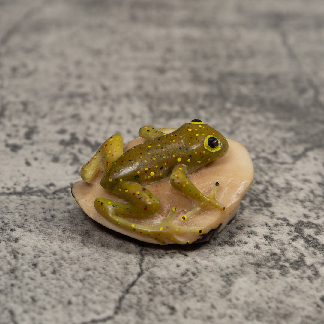 Vintage Yellow And Green Frog Tagua Carving