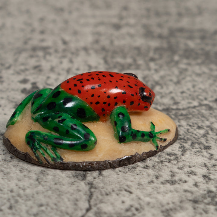Vintage Red And Green Poison Dart Frog Tagua Carving