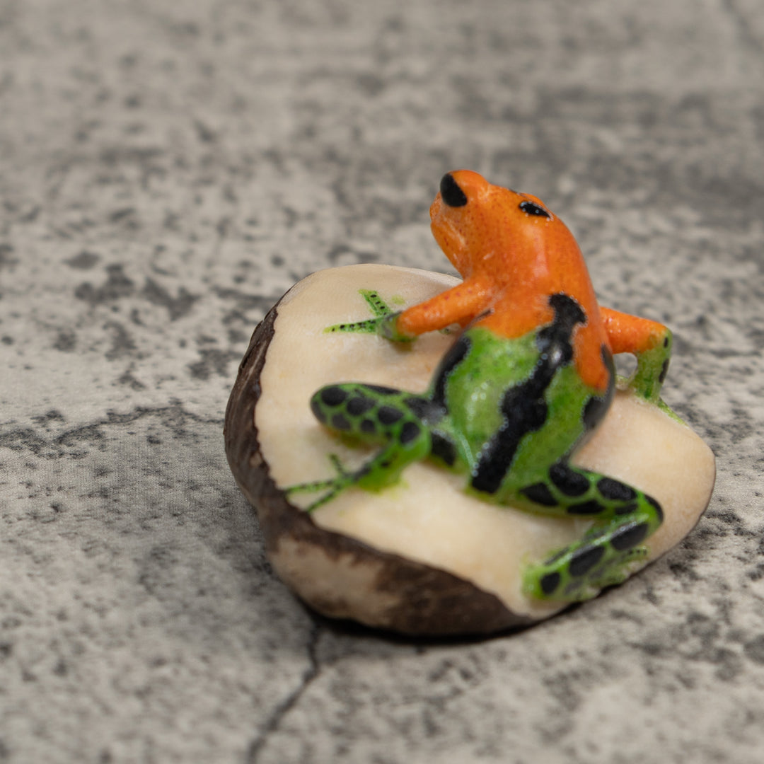 Vintage Black Green And Gold Frog Tagua Carving