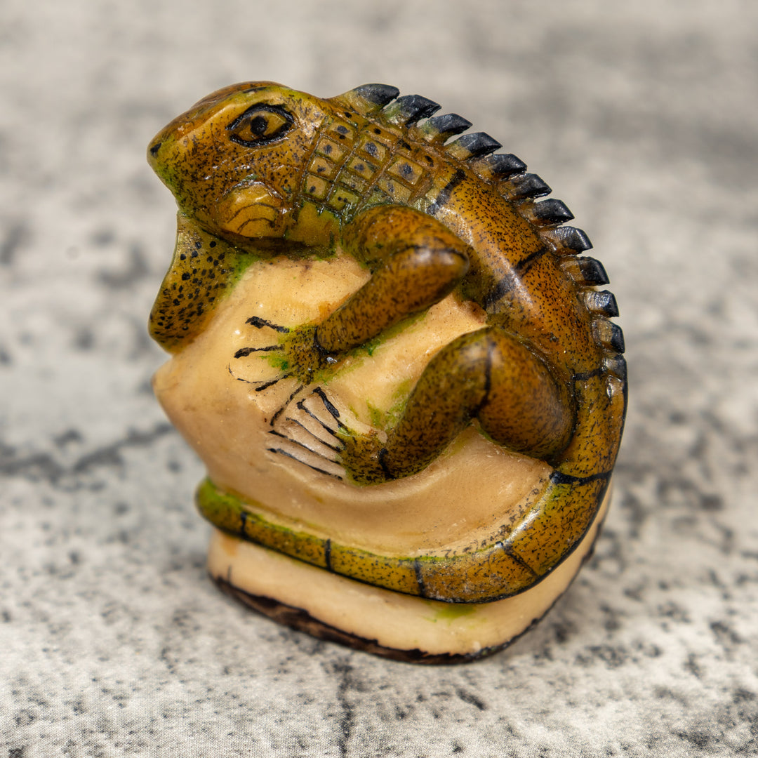 Brown And Black Iguana Lizard Tagua Carving
