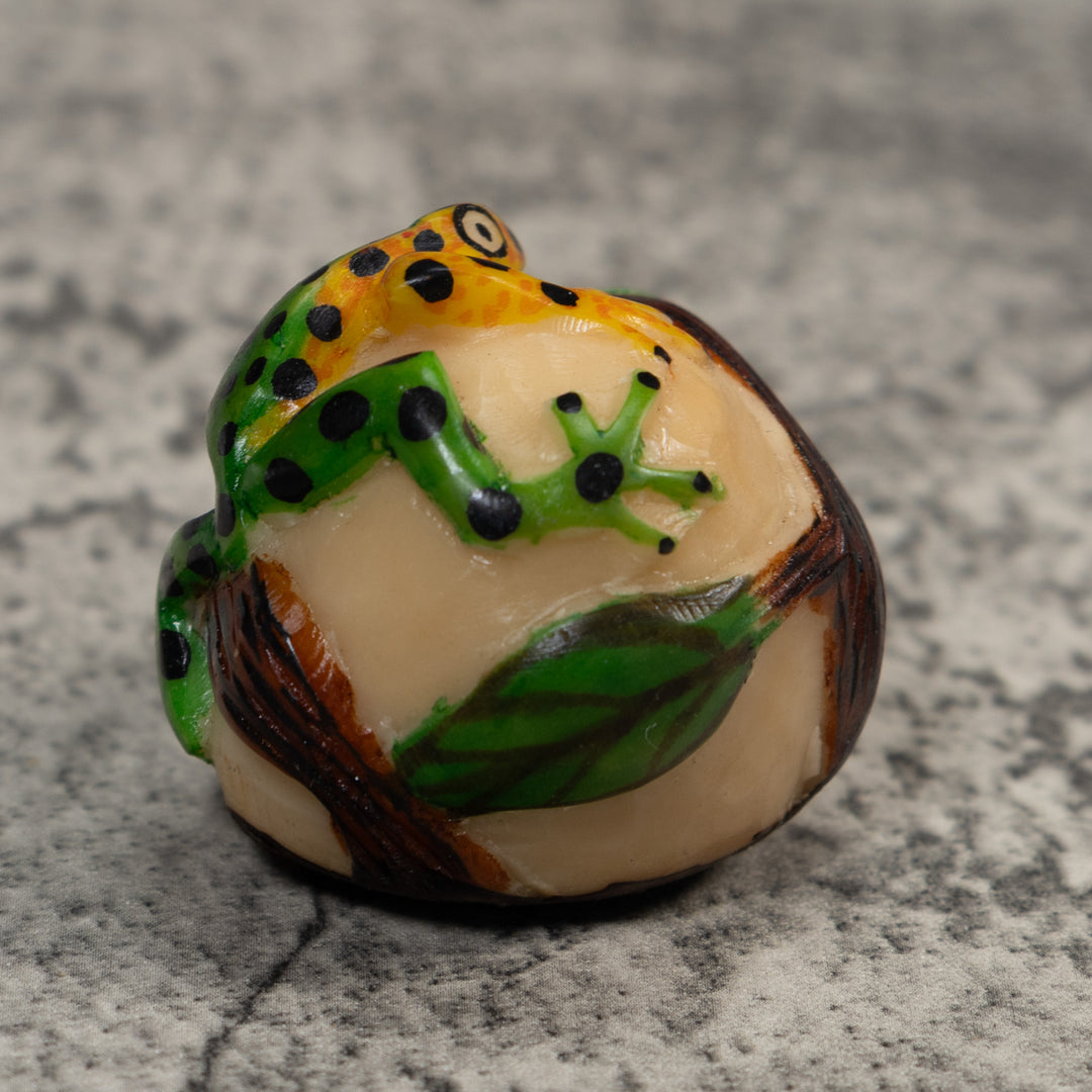 Green And Yellow Poison Dart Frog Tagua Carving
