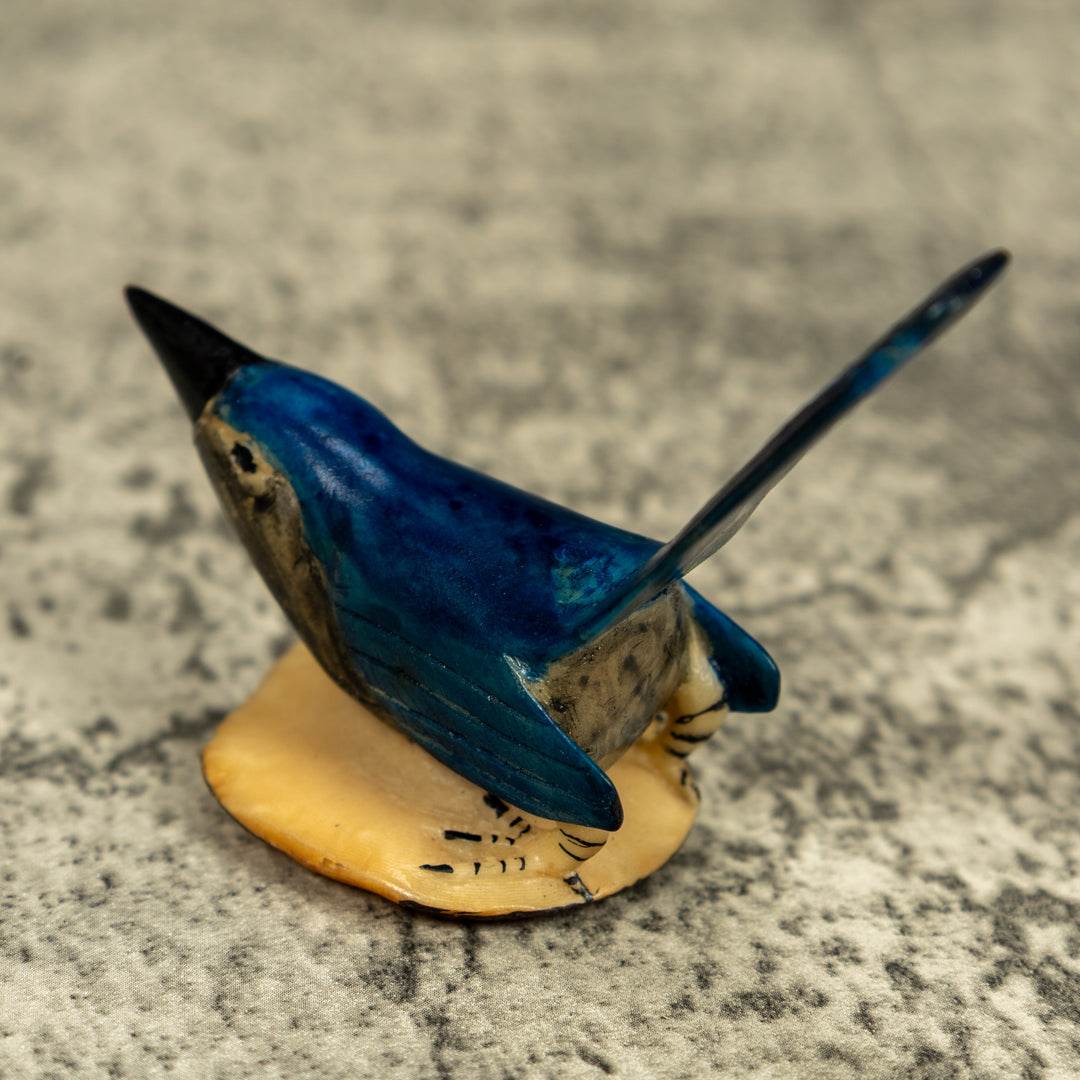 Vintage Seed Eater Blue Bird Tagua Carving