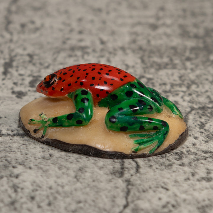 Vintage Red And Green Poison Dart Frog Tagua Carving