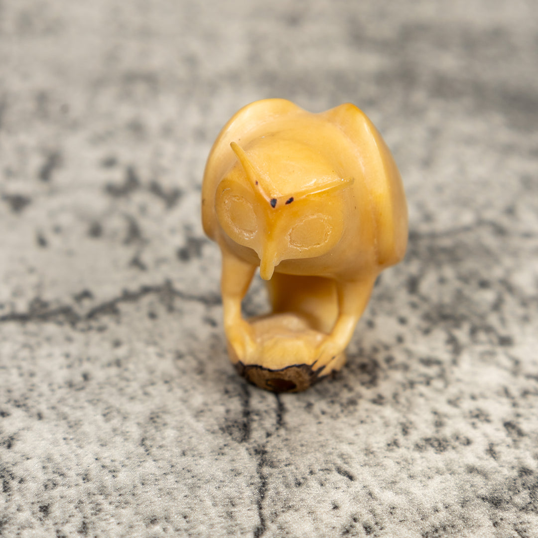 Natural White Owl Bird Tagua Carving