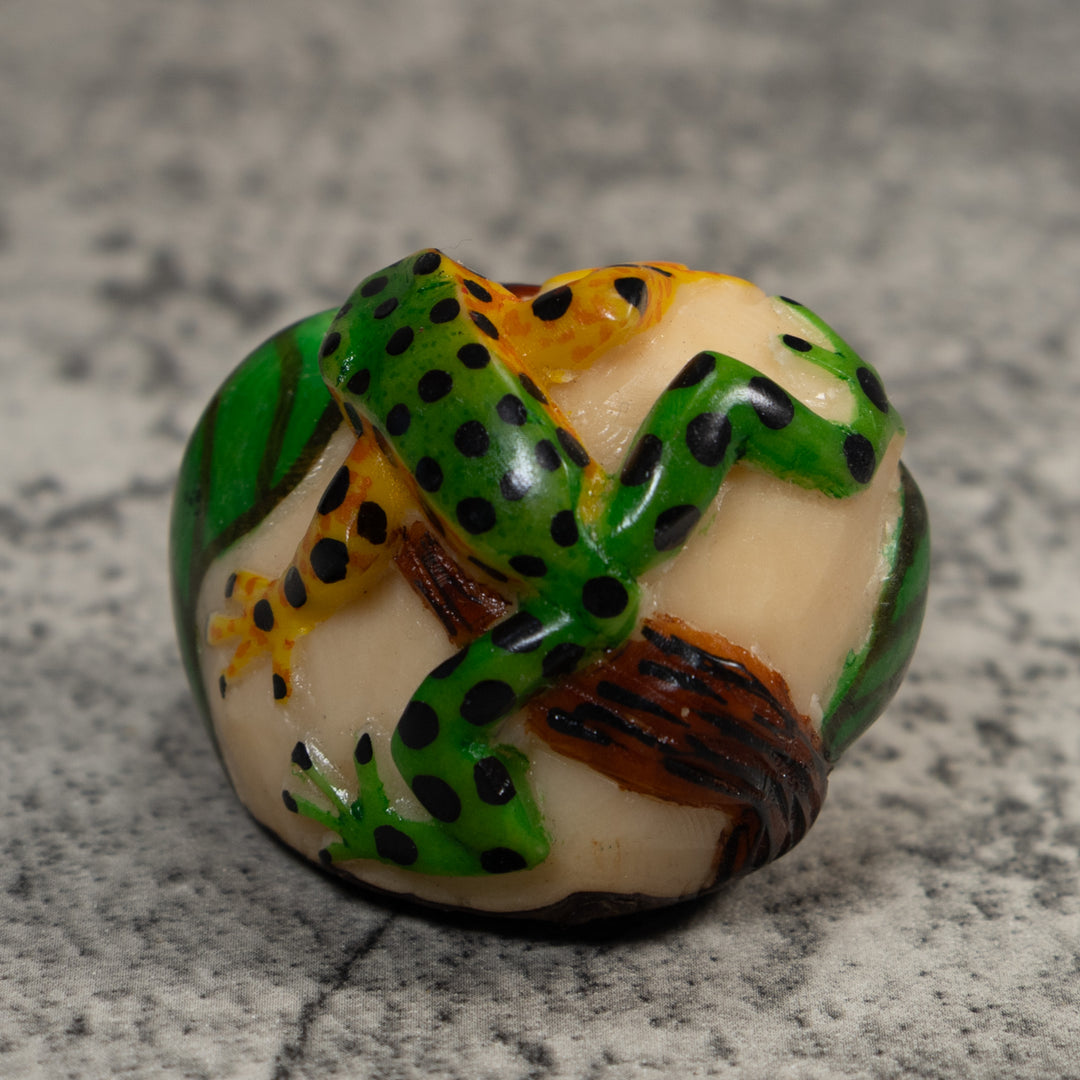 Green And Yellow Poison Dart Frog Tagua Carving