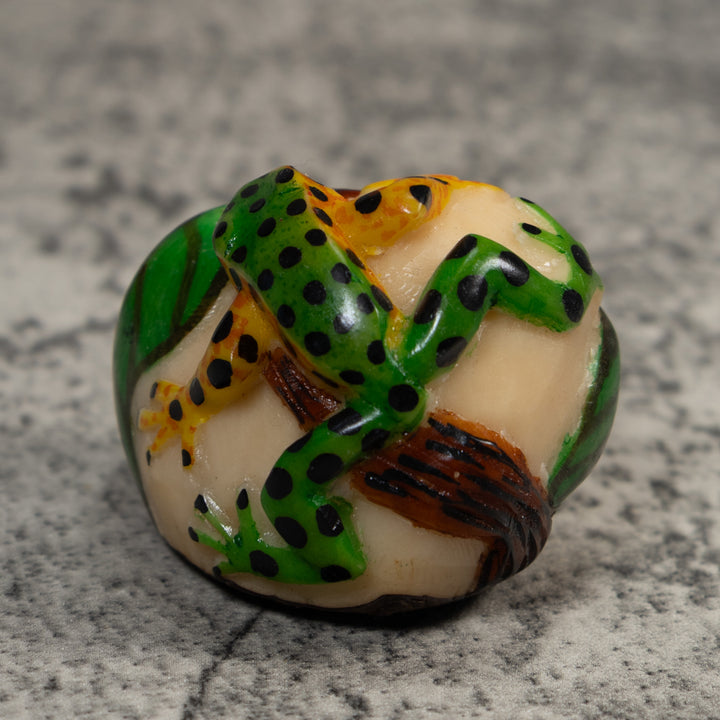 Green And Yellow Poison Dart Frog Tagua Carving