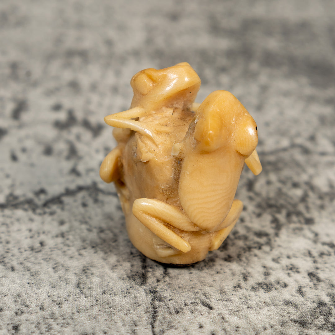 Vintage Natural White Dyed Double Frog Tagua Carving