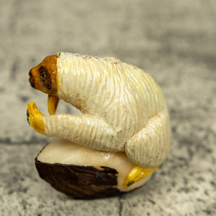 White And Brown Sloth Tagua Carving