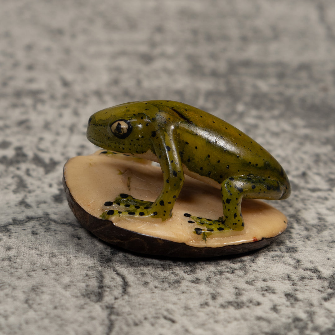 Vintage Green And Black Poison Dart Frog Tagua Carving