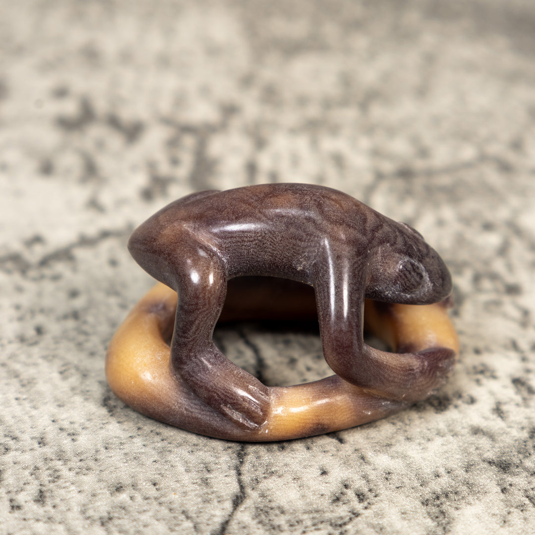 Vintage Dyed Frog Scarf Slide Tagua Carving