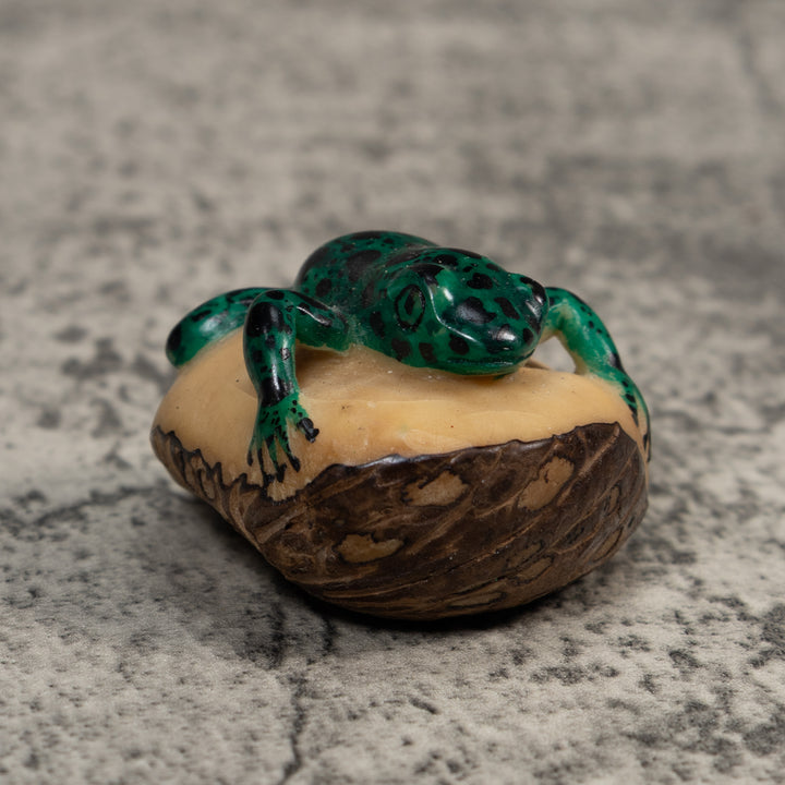 Vintage Green And Black Poison Dart Frog Tagua Carving