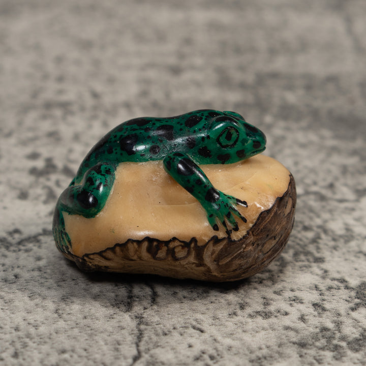 Vintage Green And Black Poison Dart Frog Tagua Carving