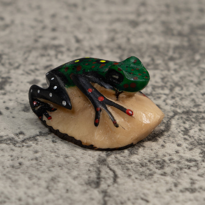 Vintage Green And Black Poison Dart Frog Tagua Carving