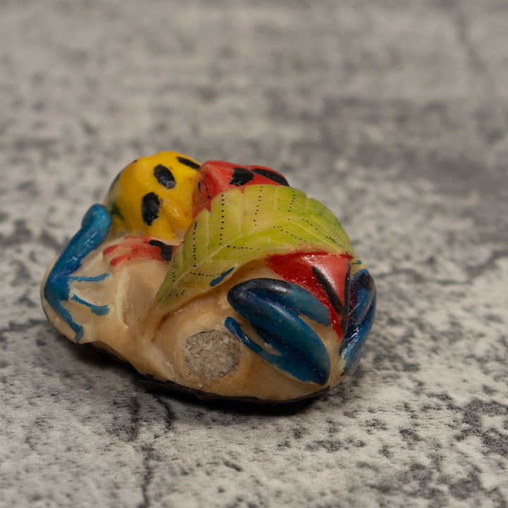 Double Red Blue And Gold Poison Dart Frog Tagua Carving