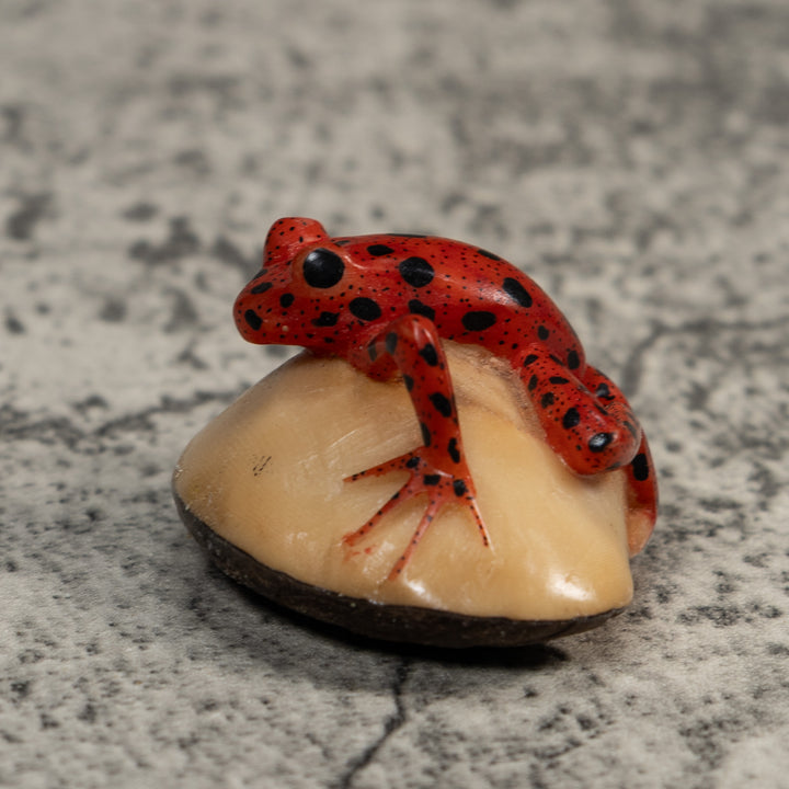 Vintage Black And Red Poison Dart Frog Tagua Carving