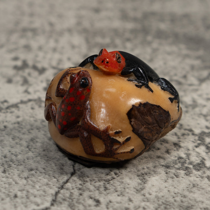 Black Red And Brown Gecko And Frog Tagua Carving