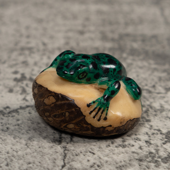 Vintage Green And Black Poison Dart Frog Tagua Carving