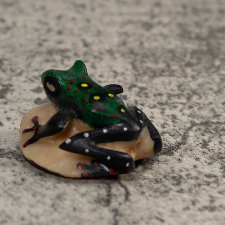 Vintage Green And Black Poison Dart Frog Tagua Carving