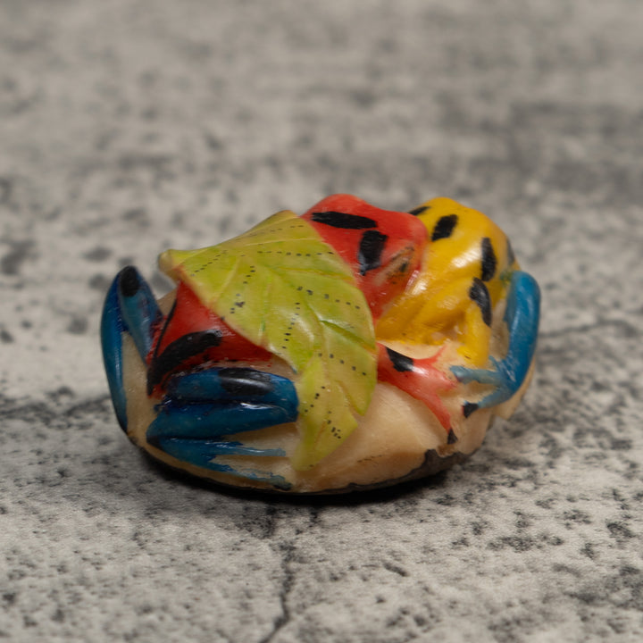Double Red Blue And Gold Poison Dart Frog Tagua Carving