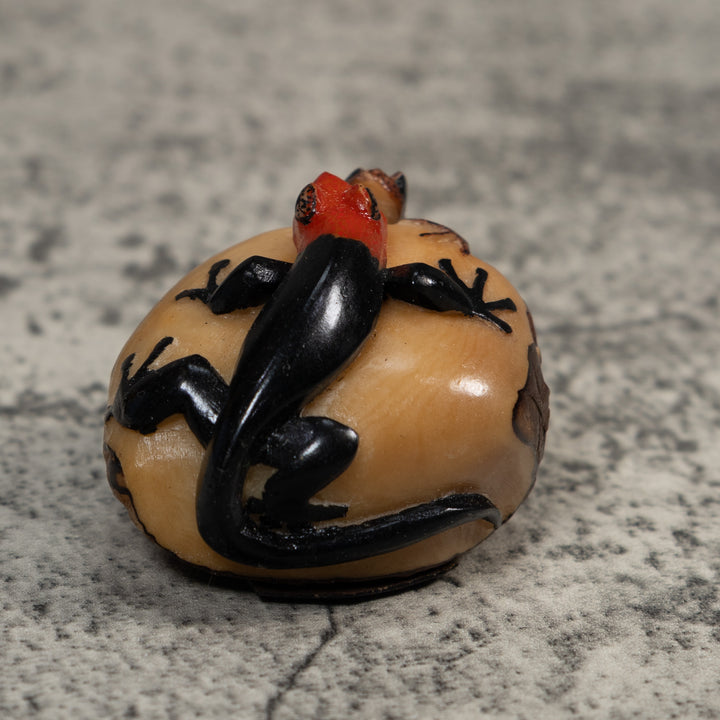 Black Red And Brown Gecko And Frog Tagua Carving