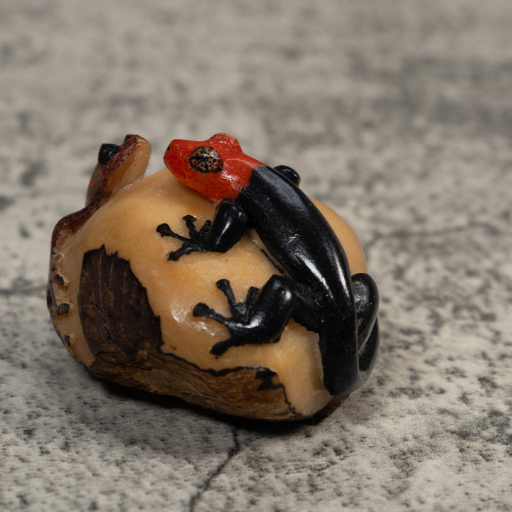 Black Red And Brown Gecko And Frog Tagua Carving