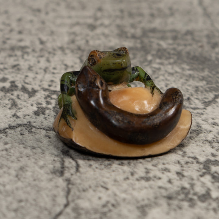 Vintage Snake And Frog Tagua Carving
