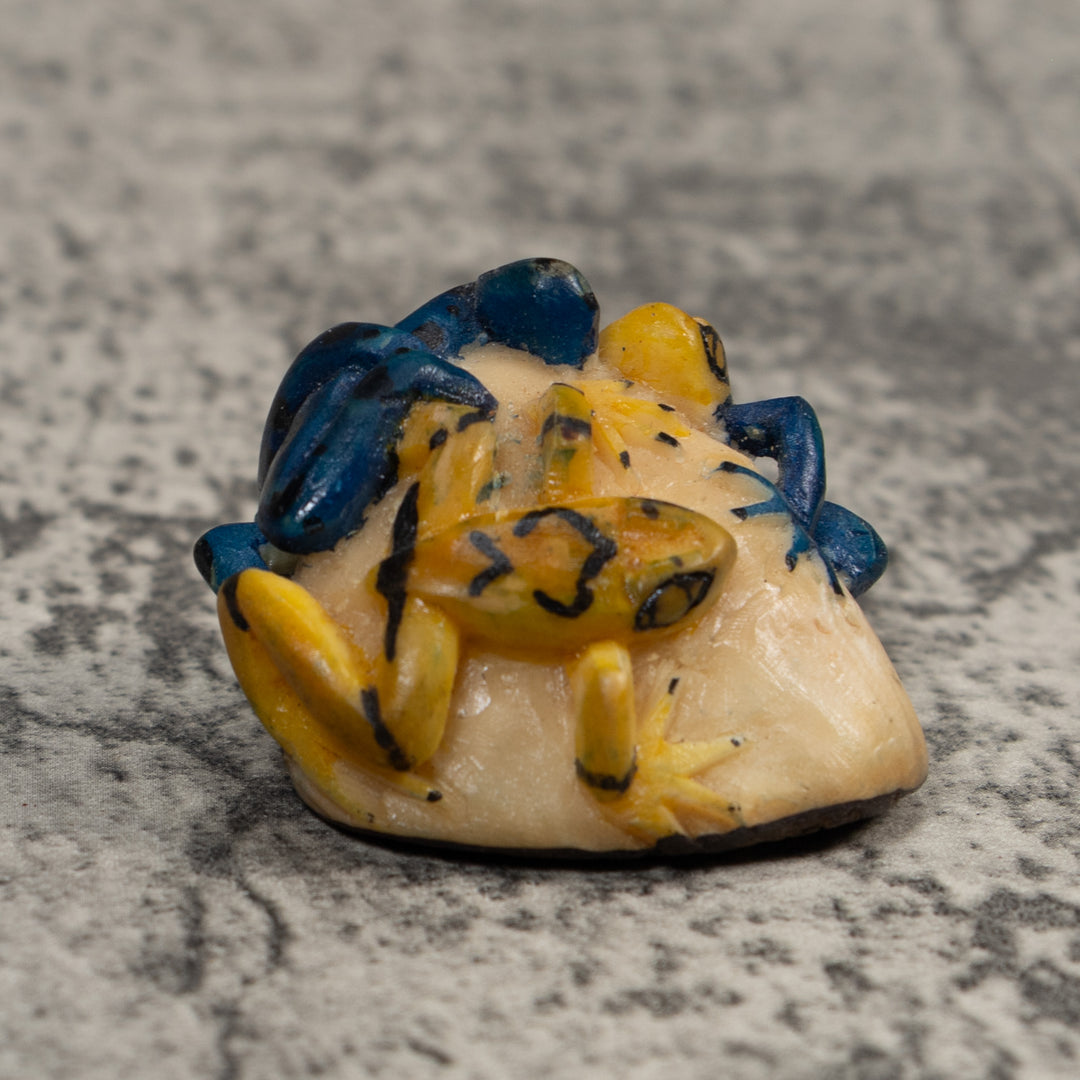 Triple Orange Blue And Yellow Frog Tagua Carving
