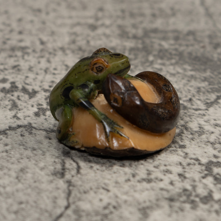 Vintage Snake And Frog Tagua Carving