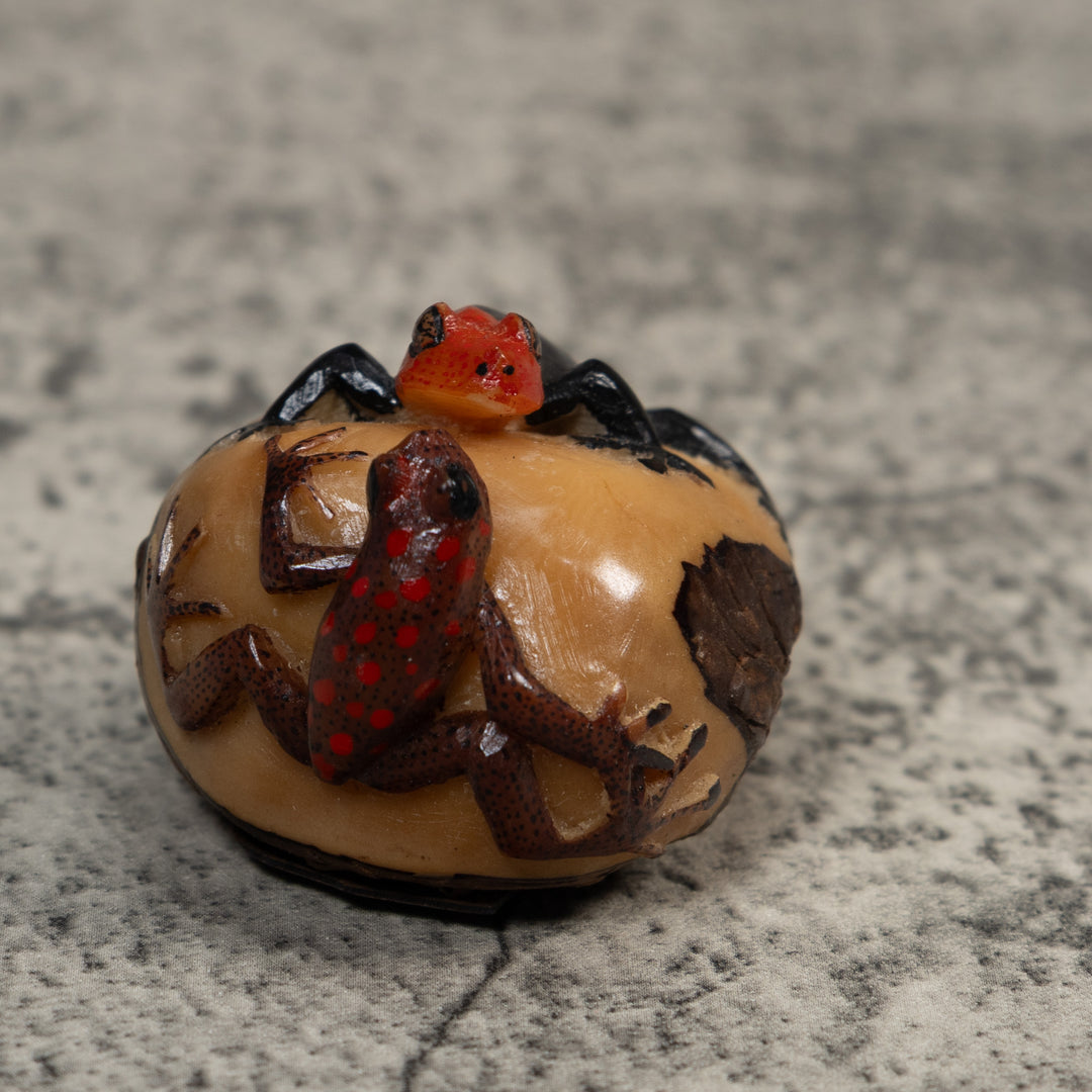 Black Red And Brown Gecko And Frog Tagua Carving