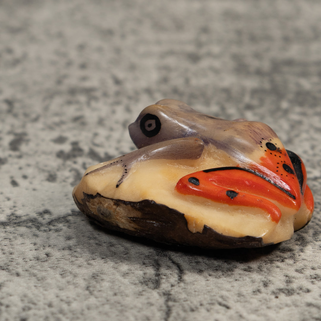 Vintage Gray And Red Poison Dart Frog Tagua Carving