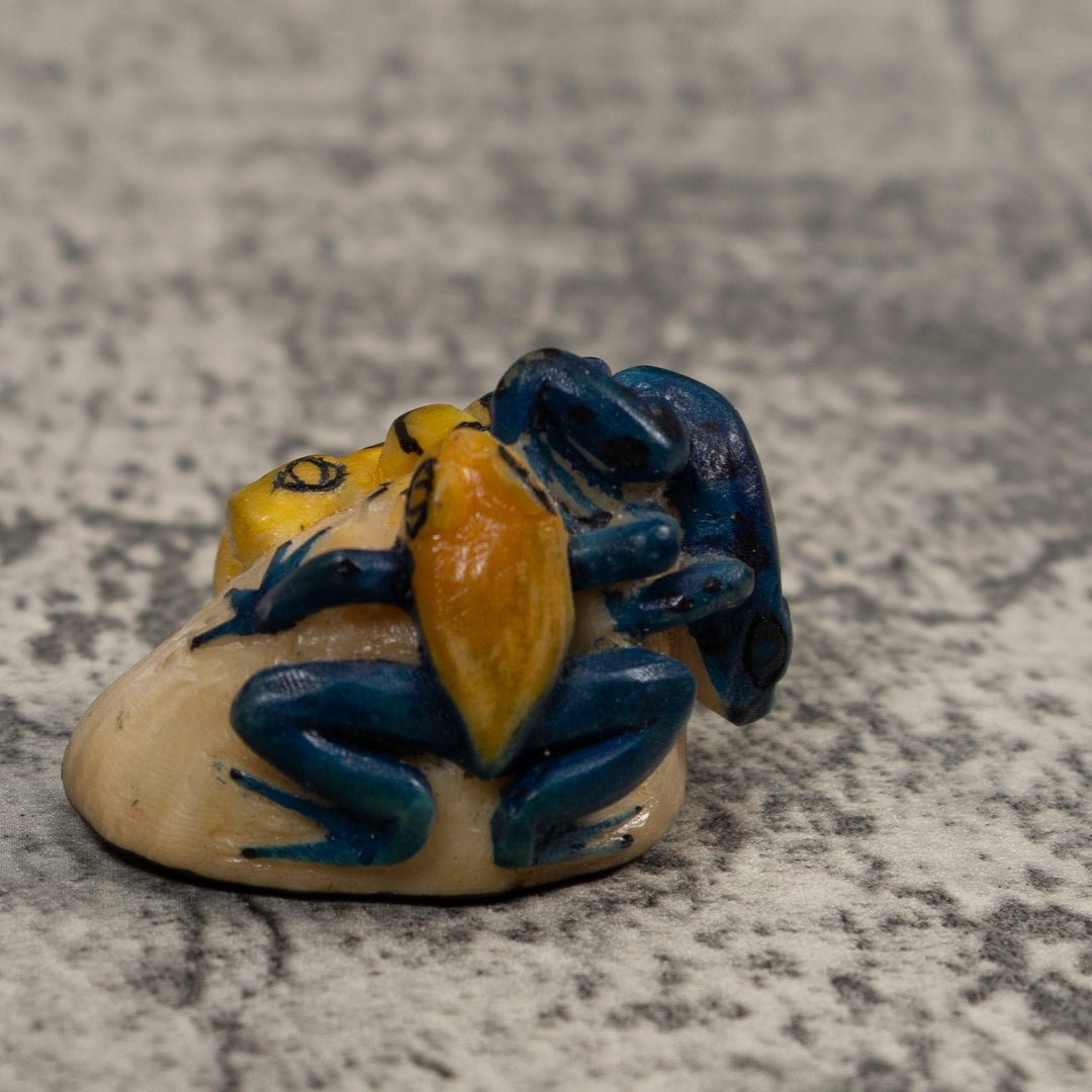Triple Orange Blue And Yellow Frog Tagua Carving