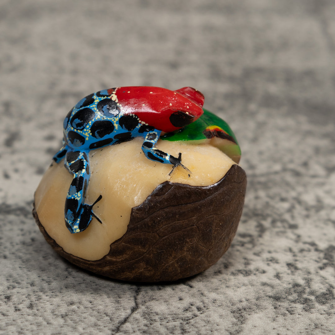 Blue Red And Black Poison Dart Frog Tagua Carving
