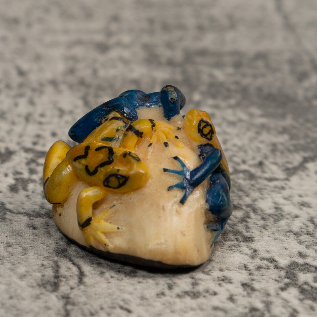 Triple Orange Blue And Yellow Frog Tagua Carving
