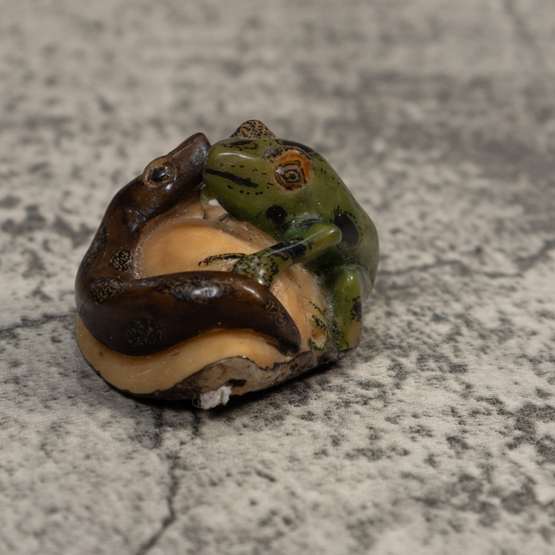Vintage Snake And Frog Tagua Carving