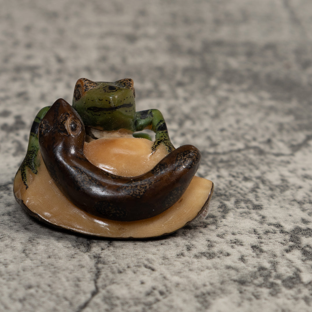 Vintage Snake And Frog Tagua Carving