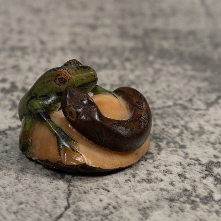 Vintage Snake And Frog Tagua Carving