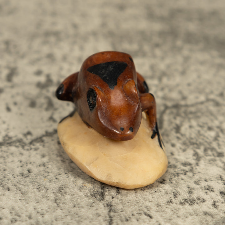Vintage Brown And Black Frog Tagua Carving