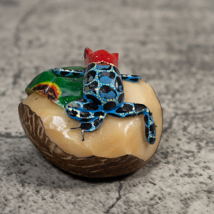 Blue Red And Black Poison Dart Frog Tagua Carving