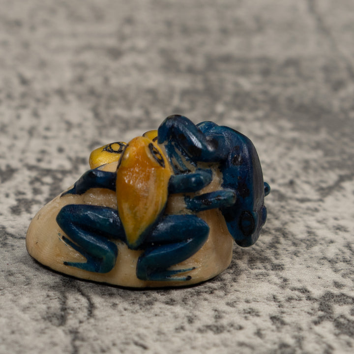 Triple Orange Blue And Yellow Frog Tagua Carving