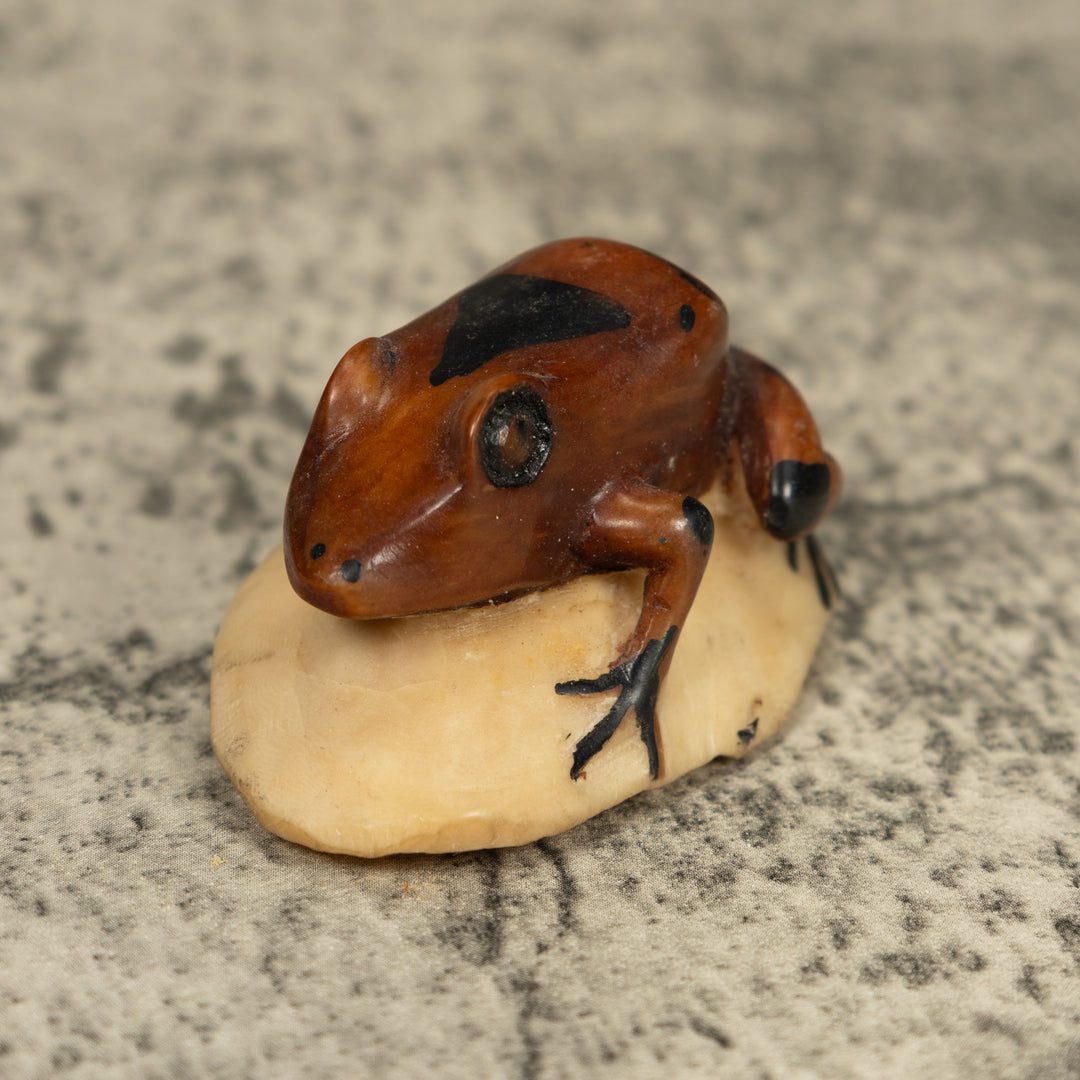 Vintage Brown And Black Frog Tagua Carving