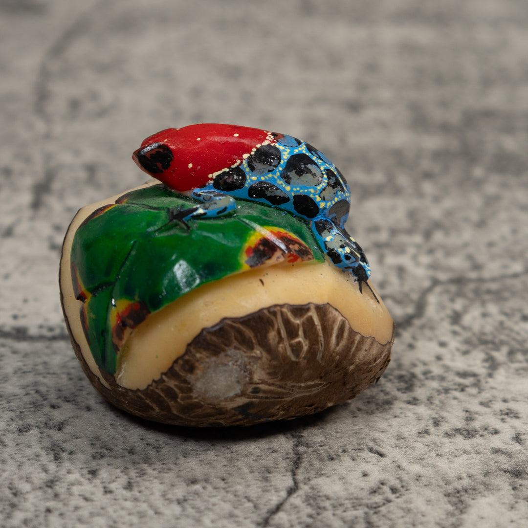 Blue Red And Black Poison Dart Frog Tagua Carving