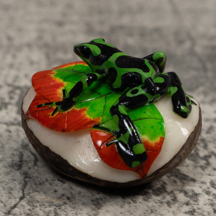 Green And Black Poison Dart Frog Tagua Carving