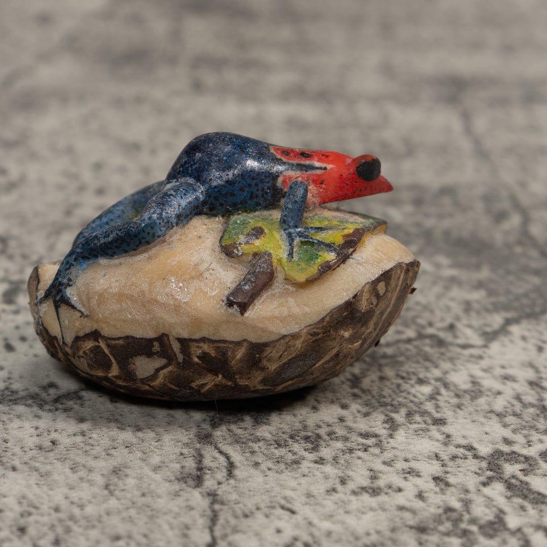 Red And Blue Poison Dart Frog Tagua Carving