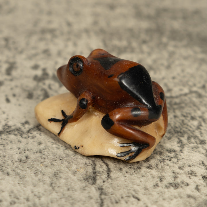 Vintage Brown And Black Frog Tagua Carving