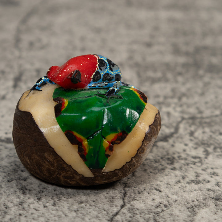 Blue Red And Black Poison Dart Frog Tagua Carving