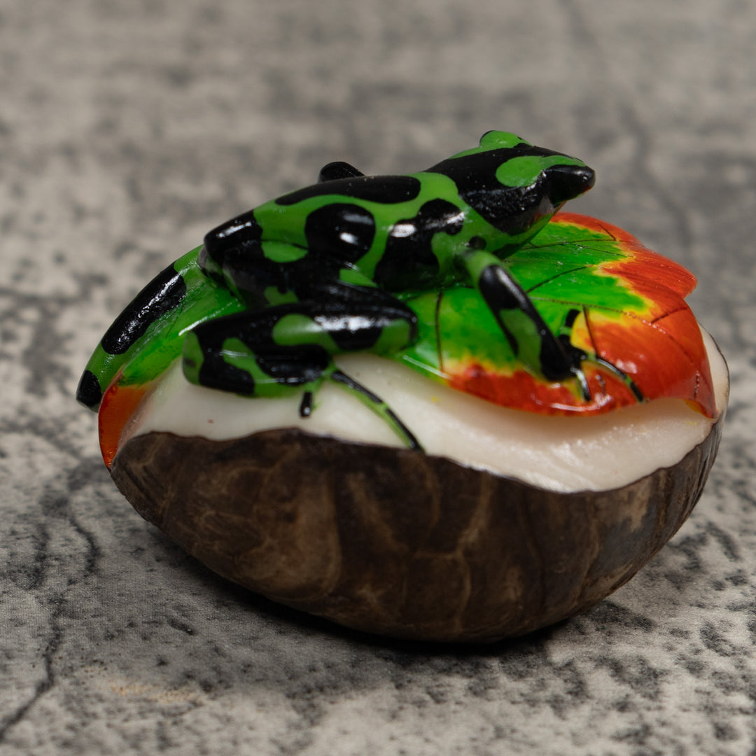 Green And Black Poison Dart Frog Tagua Carving