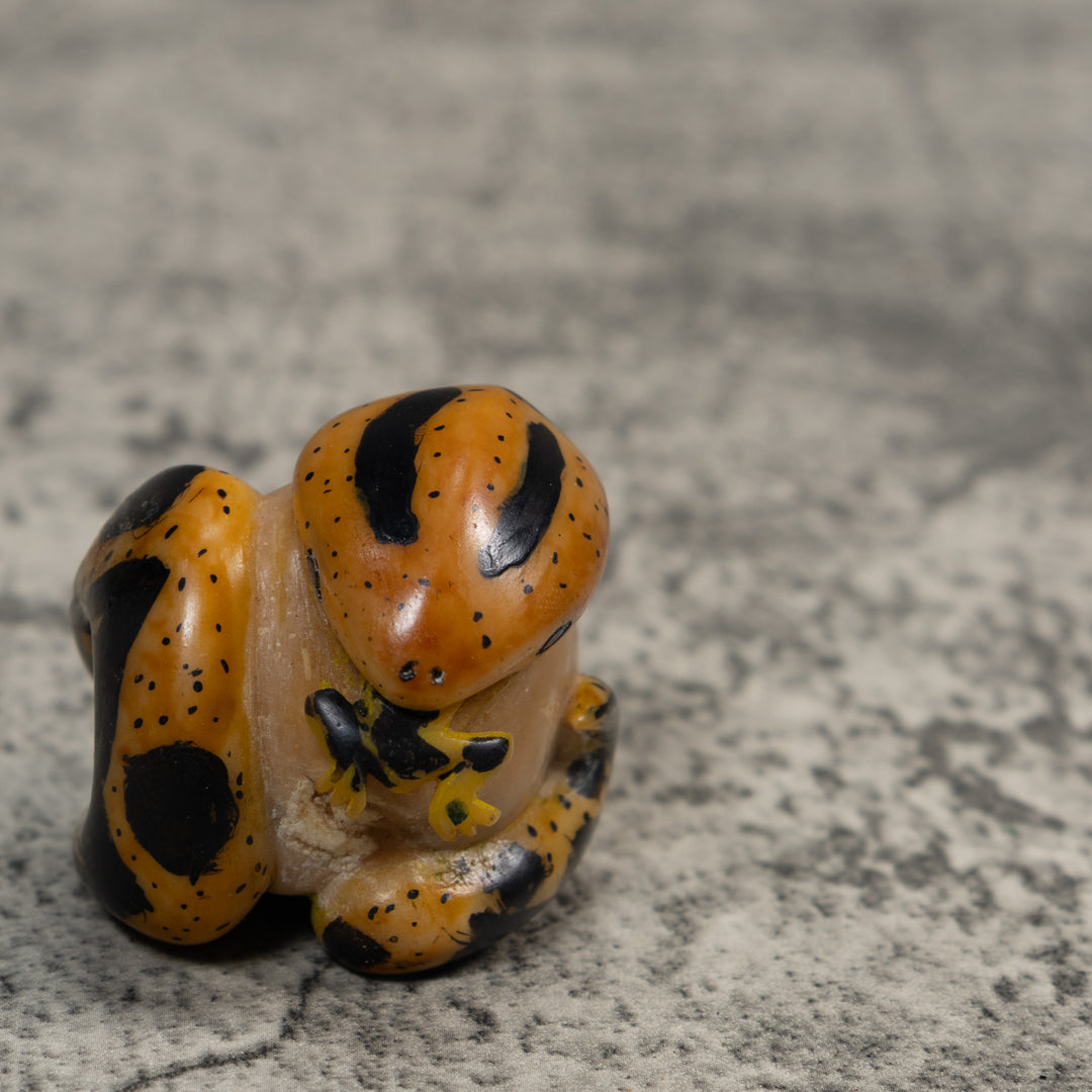 Vintage Snake Eating Frog Tagua Carving