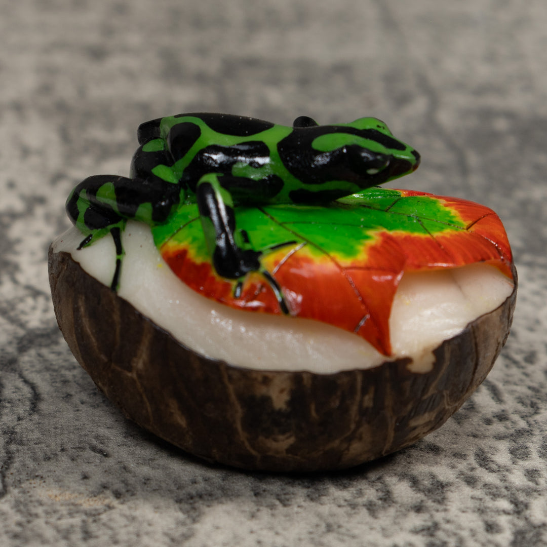 Green And Black Poison Dart Frog Tagua Carving