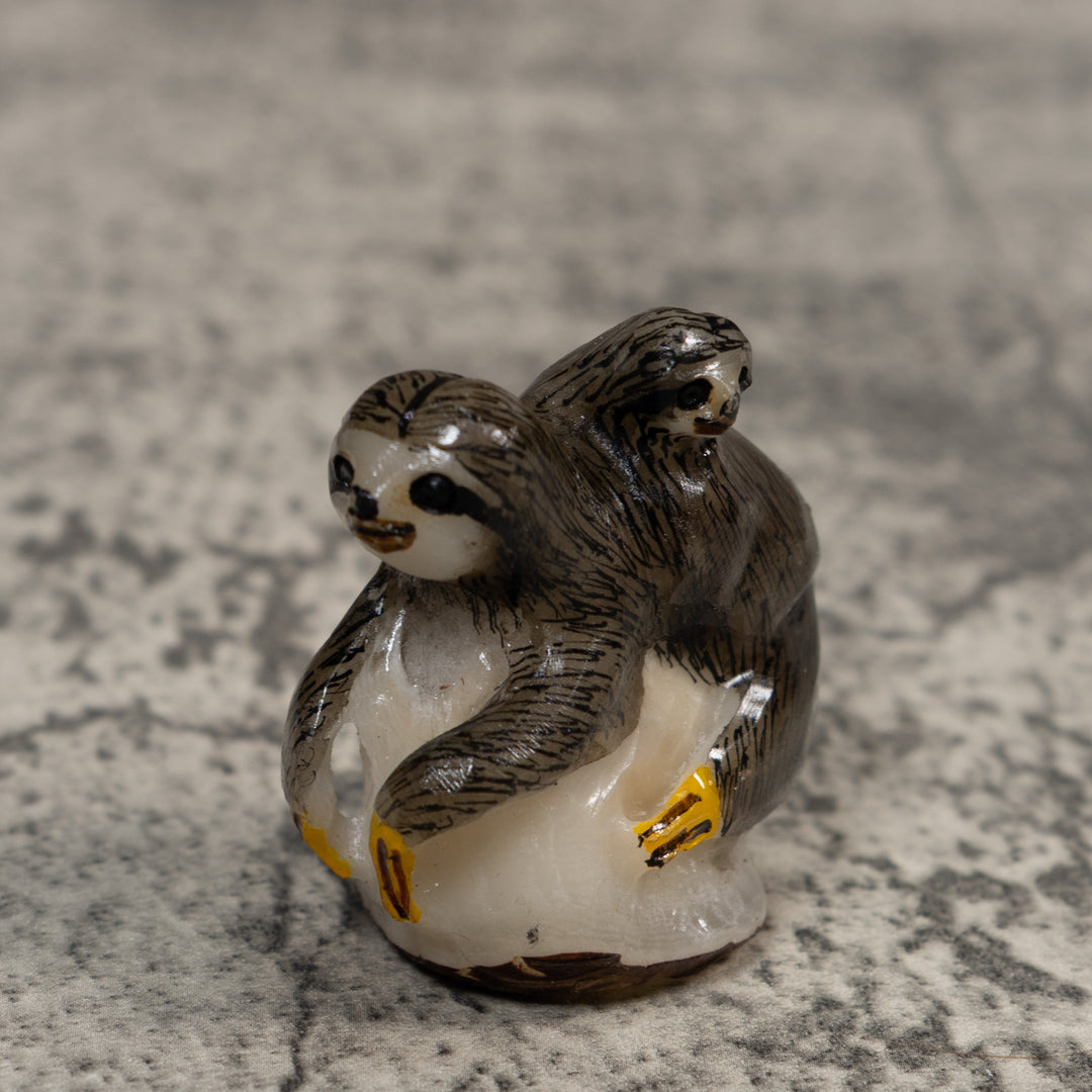 Gray Sloth With Cub Tagua Carving